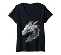 Womens Drake Dragon Graphic Mythical Illustration Drake Dragon V-Neck T-Shirt