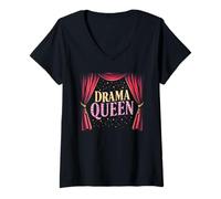Womens Drama Queen Bold Vintage Theater Style Design V-Neck T-Shirt