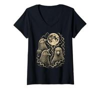 Women's Dramatic Pigeon Birds Funny Monochromatic Storm Moon Meme V-Neck T-Shirt