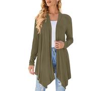 Women's Draped Front Open Cardigan Casual Long Sleeve Lightweight Cardigan Sweaters Duster, Oliver Green, M