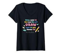 Womens Draw Near to God Christian Scripture Teacher, Student Pencil V-Neck T-Shirt