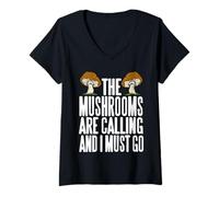 Womens Drawn to The Mushrooms Wild Forager Nature Humor V-Neck T-Shirt