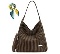 Women's Drawstring Striped Casual Shoulder Bag,Vegan Leather Large Capacity Purse,Top Rope Handle Totes for Work Daily