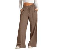 Women's Drawstring Waist Wide Leg Trousers - Stylish Casual Pants with Pockets Elasticated High Waisted Wide Leg Straight Casual Pants Coffee