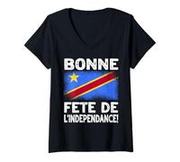 Womens DRC Independence Day Design Congolese Flag V-Neck T-Shirt