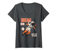 Womens Dream Astronaut Floating Space Moon Retro Graphic V-Neck T-Shirt