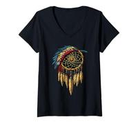 Women's Dream Catcher Indian Tribe Indian Chief Native American V-Neck T-Shirt