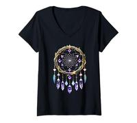 Womens Dreamcatcher, Crystals & Gems Dream Catcher V-Neck T-Shirt