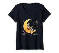 Womens Dreaming Astronaut - Spacecore Moon Aesthetic Design V-Neck T-Shirt