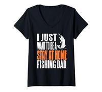 Womens Dreaming of Being a Stay at Home Fishing Dad Funny Humor V-Neck T-Shirt