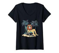 Womens Dreaming of Paradise with this Vacationing Lion V-Neck T-Shirt
