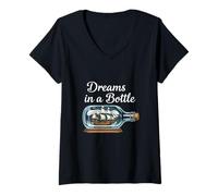 Womens Dreams in A Bottle Ship in A Bottle Nautical Fantasy V-Neck T-Shirt