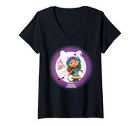 Womens DreamWorks Gabby’s Dollhouse Gabby and Kitty Fairy Full Moon V-Neck T-Shirt