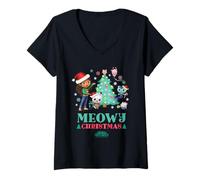 Womens DreamWorks Gabby’s Dollhouse Meowy Christmas Holiday V-Neck T-Shirt
