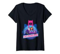 Womens DreamWorks Gabby’s Dollhouse The Movie Cat Francisco Racer V-Neck T-Shirt