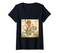 Womens Dreamy Anime Girl and Frog Tee - Whimsical Kawaii Frogcore V-Neck T-Shirt