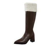 Women's Dress Boot Square Toe Chunky Heel Slouch Knee Highs Boots | Knee-High Boots with Velvet Lining Pointed Toe Zip Block Heel with High Heel Handmade Long Shaft Snow Boots