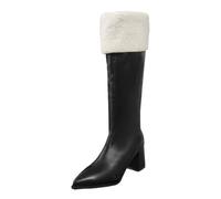 Women's Dress Boot Square Toe Chunky Heel Slouch Knee Highs Boots | Knee-High Boots with Velvet Lining Pointed Toe Zip Block Heel with High Heel Handmade Long Shaft Snow Boots
