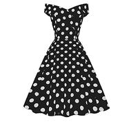 Women's Dress Fashion Sexy One Shoulder Polka Dot Print Dress Elegant Retro French Hepburn Style Dress Waist Slim Slim Swing Evening Dress Black