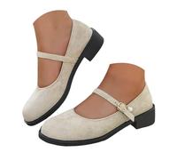 Women's Dress Flats Ballet Round Toe Ankle Strap Comfortable Casual Business Office Work Flats Shoes Soft Breathable Mary Jane Memory Foam Cushioned Walking Chunky Low Heel Shoes (Beige, 4.5)