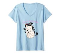 Womens Dress for The Job You Want Ghost Witch Bat Black Cat V-Neck T-Shirt