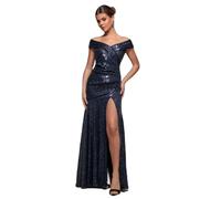 Women's dress Goddiva Bardot Sequin Bleu 38
