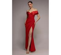 Women's dress Goddiva Satin & Scuba Off The Shoulder Rouge 38