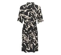 KAFFE Women's Shirt Dress Half Sleeves Buttons Belted Knee Length Regular Fit, Black/Nature Organic Lines, 18