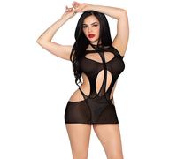Leg Avenue Women’s Opaque Mini Dress with Halter Teddy, Black, One Size