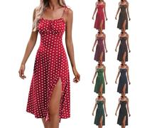 Women's Dress Polka Dot Adjustable Strappy Stretch Evening Party Wear Milkmaid Dresses Long Summer Dress for Women (UK, Alpha, XL, Regular, Regular, A-Red)