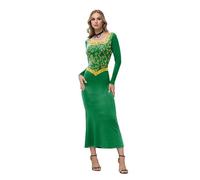 Womens Dress Princess Fiona Cosplay Halloween Costume Green Long Sleeve Round Neck Midi Dresses S