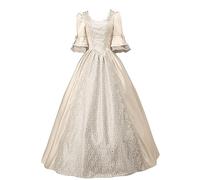 Women's Dress Retro Style Solid Color Trumpet Sleeve Long Princess Dress Rosalina Costume Adult Women Cosplay Beige