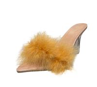 Women'S Dress Sandals Pointed Toe Open Toe Stiletto High Heel Sandals Transparent Clear Heel Summer Elegant Fluffy Feather Sandal For Party Evening Wedding Prom Casual Daily Wear