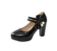 Women's Dress Shoes for Wedding Guest Dressy, Comfortable Prom Party Platform Mary Jane Heels, Closed Round Toe Bow Chunky Heels Pumps Black
