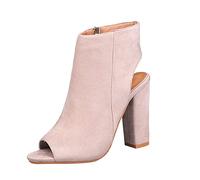 Women's Dress Shoes Pumps with Block Heel Comfort Oxfords Comfortable Suede Look Fish Mouth Peep Toe High Heels Ankle Boots Platform Side Zip Stockle Shoes Sandals Pumps, beige, 8