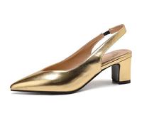 Women's Dress Slingback Heels with Pointed Metallic Toe, Elegant Kitten Block Heels, Evening Pumps with Adjustable Strap for Romantic Dinners and Cocktail Events,Gold,6.5 UK