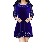 Women's Dress Spring Round Neck Long Sleeved Sequin Dress Gold Velvet Loose Casual Dress Solid Colour Patchwork Dresses Lightweight A Line Dress Party Dresses for Women UK Size S-3XL
