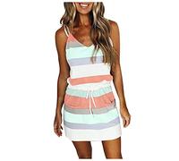 Women's Dress Striped Short Tank Dress Large Size Sleeveless Beach Dresses Elegant Casual Dress with Pockets Knee-Length Lightweight High Waist Striped Patchwork Short Dresses Summer Dresses, Mint