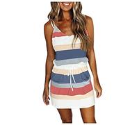 Women's Dress Striped Short Tank Dress Large Size Sleeveless Beach Dresses Elegant Casual Dress with Pockets Knee-Length Lightweight High Waist Striped Patchwork Short Dresses Summer Dresses, blue, M