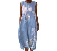 Women's Dress Summer Linen Dresses Casual V Neck Italian Midi Short Sleeve A-line Sundress Tunic Women Breathable Floral With Pockets Beach Lightweight Shift Plus Size Ladies Cheesecloth UK Italy