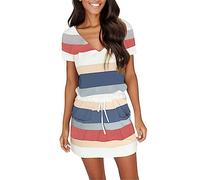 Women's Dress with Front Tie Front Tie with V-Neck Spaghetti Strap Vest, Open Back Flowing Medium Length Dress Soft, Comfortable, Two Pockets on the Hem What Do You Want to Stuck? A Weekend, blue, XXL