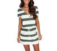 Women's Dress with Front Tie Front Tie with V-Neck Spaghetti Strap Vest, Open Back Flowing Medium Length Dress Soft, Comfortable, Two Pockets on the Hem What Do You Want to Stuck? A Weekend, Green, S