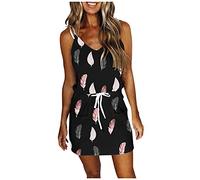 Women's Dress with Front Tie V-Neck Spaghetti Strap Vest Skirt, Summer Open Back Flowing Mid-Length DressSoft Material, Light and comfortableThere are Two Pockets at The Women Evening Maxi Dresses