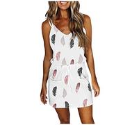 Women's Dress with Front Tie V-Neck Spaghetti Strap Vest Skirt, Summer Open Back Flowing Mid-Length DressSoft Material, Light and comfortableThere are Two Pockets at The Women Evening Maxi Dresses