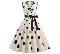 Women's Dresses 1950s Retro Hepburn Style Polka Dot Print Dress Sexy V Neck Sleeveless Black Ribbon Slim Waist Swing Dress Everyday Versatile Commuting A-Line Dress