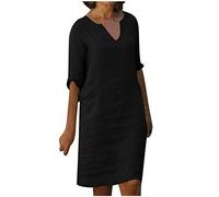 Womens Dresses Linen Dresses Clearance Summer V Neck 3/4 Sleeve Floral-Butterfly/Solid Knee-Length Dress Loose Casual T Shirt Dresses Mini Sundress Ladies Dress Boho Beach Midi Flowy Dresses