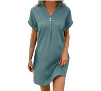 Womens Dresses Sale Clearance Summer Dresses for Women UK Fashion Solid Color Button Mini Dress Casual V Neck Short Dress Loose Fit Short Sleeve Sport Shift Dresses for Women UK Navy