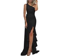 Women's Dresses Sexy One Shoulder Cocktail Dresses Elegant Ruffles Leg Slit Party Dress Wedding Evening Dresses Sleeveless Ball Dresses Autumn Dress Midi Dress Fishtail Dresses Irregular Hem, black, L
