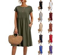Womens Dresses,Try Before You Buy Womens,Women Dresses 2024 Summer Casual Comfy Cotton Short Sleeve Tunic Beach Midi Dresses with Pockets,3XL,Green