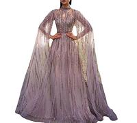 Womens Dresses Tulle Long Dresses for Women UK Mesh Long Swing Sleeves Prom Dress Temperament Fringe Sequin Waist Evening Gowns Party Wear Cocktail Dress Maxi Dress Swing Ball Gowns Pink